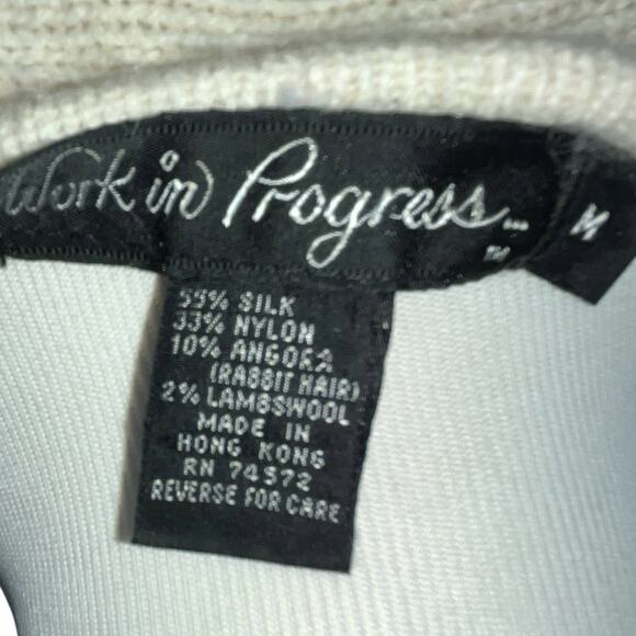 Work In Progress Women’s Vintage‎ Ivory Sequins Beaded Silk Angora Bow Sweater M - Picture 5 of 5